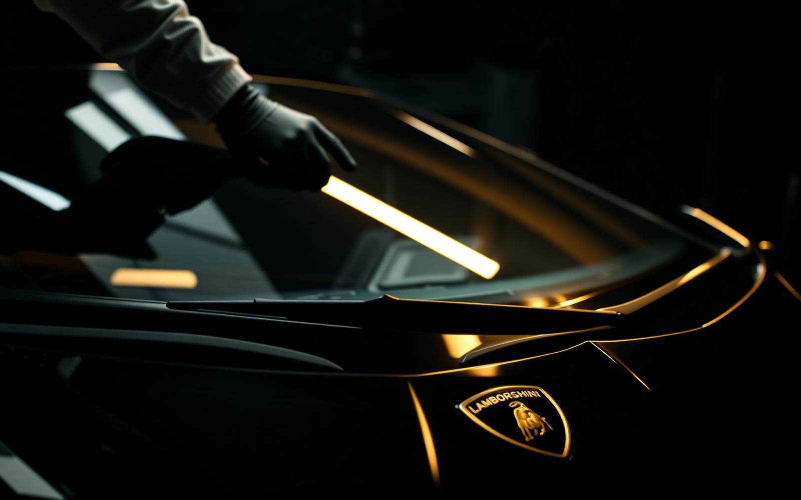 Technician replacing a windshield on a luxury vehicle